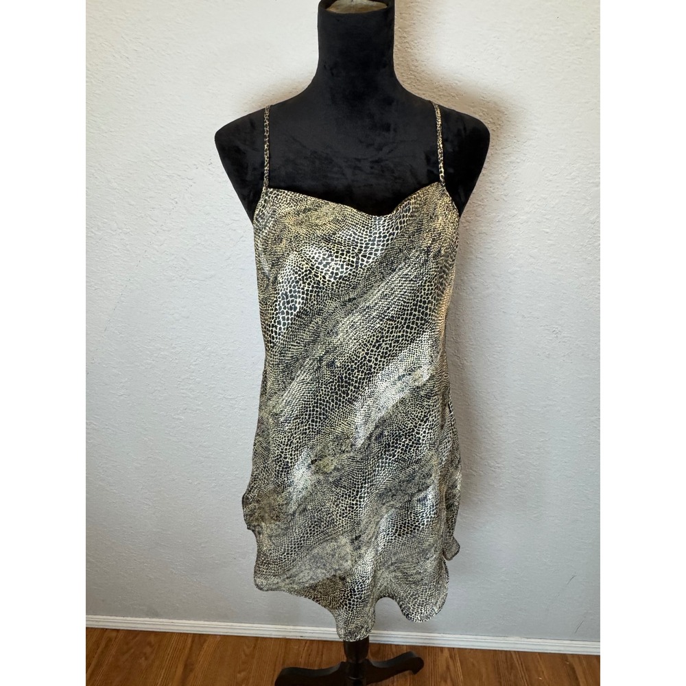 Private Luxuries Gold Snakeskin Print Chemise Nightgown Slip Dress Womens Medium